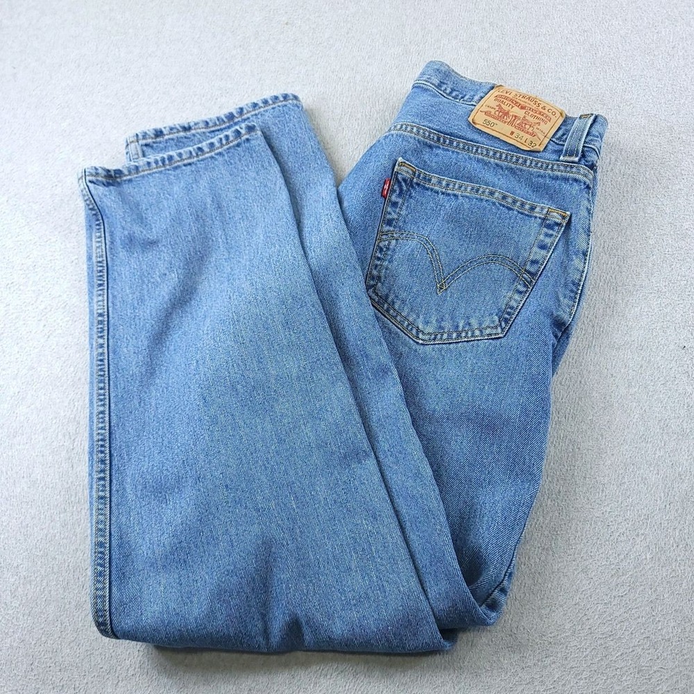 Levis 550 Jeans Mens 34x32 Blue Relaxed Fit Denim Pants Medium Wash STAINS